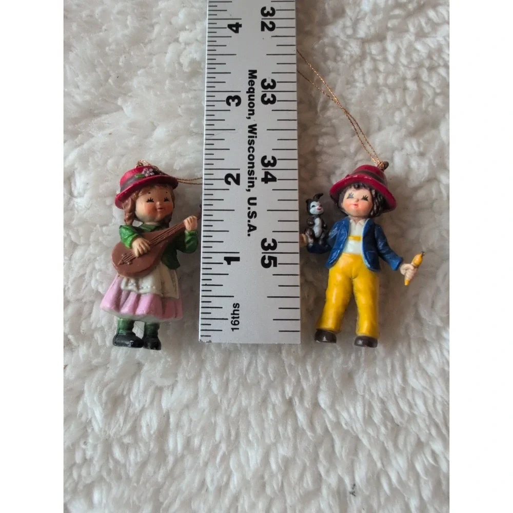 Vintage 1983 Bradford Novelty Girl Mandolin & Alpine boy Christmas Ornament